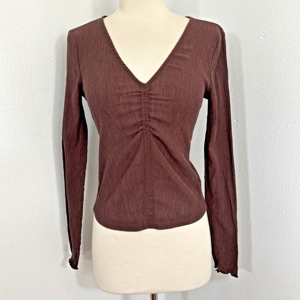 Madewell Blouse Womens Small Brown Shirred V Neck Bella Swan 90s Y2K